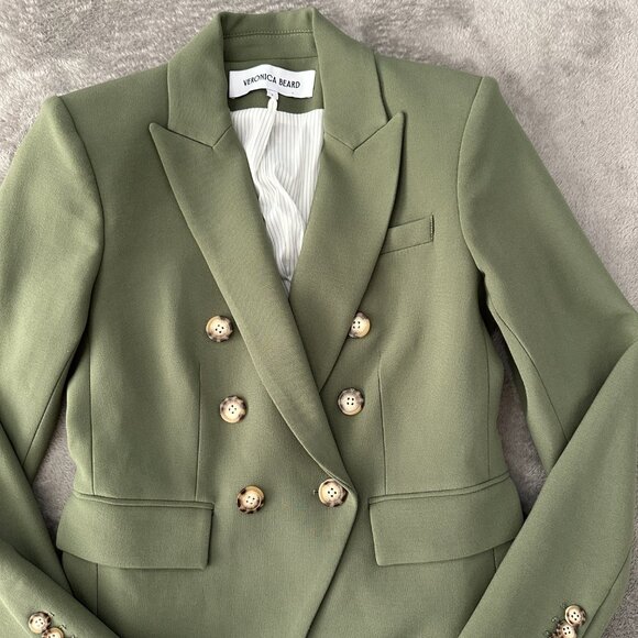 Veronica Beard Stone Army Green Classic Miller Dickey Blazer Women's 2 Gold - Picture 4 of 11